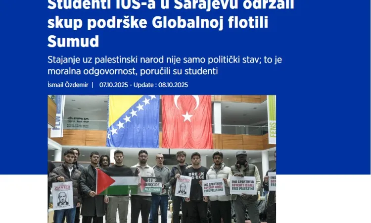 Studenti IUS-a u Sarajevu održali skup podrške Globalnoj flotili Sumud